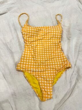 Women Yellow Gingham One-Piece Swimsuit - Classic Cute Style